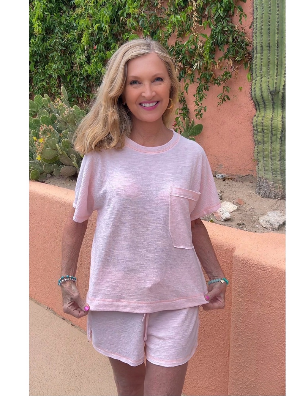 NWT Pink Loungewear Jammie Coverup Short Set - Pocket Tee & Drawstring Shorts-S - Picture 4 of 14